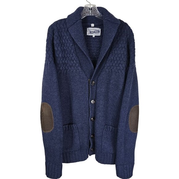 Schott Bros NYC Shawl Collar Wool Cardigan Sweater XL Navy Fisherman Preppy Dad - Picture 1 of 9